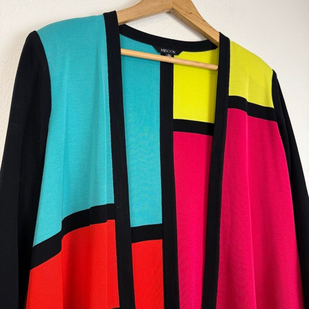 Misook Colorblock Open Front Cardigan Size PL - image 2